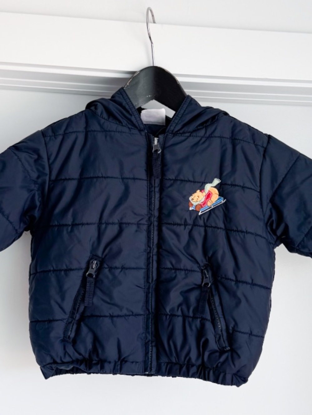 Vtg 90s Disney Store Winnie The Pooh Ski Pooh Puffer Jacket 24M Blue Hooded
